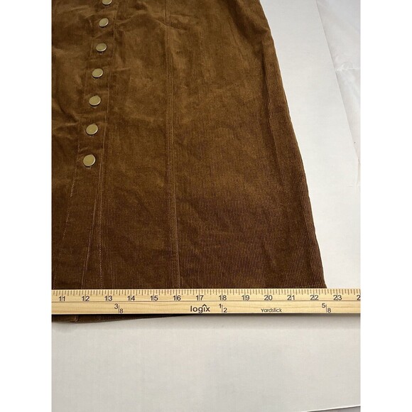 NWT Lulus Corduroy Midi Length Button Front Skirt Seasonal Feelings Brown Size S - Picture 13 of 13